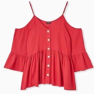 Torrid cold shoulder red peplum top